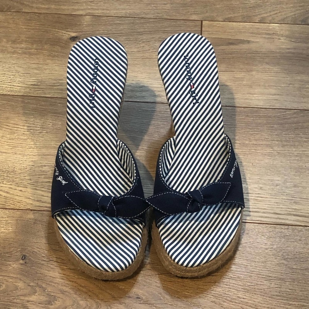 TOMMY Girl Y2K 2000s Denim Logo Slip on Wedge Sandals EUC Size 6.5 - Picture 5 of 10
